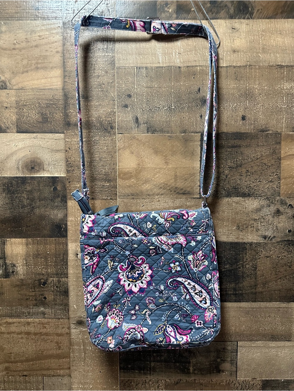 Vera Bradley Quilted Paisley Crossbody Shoulder Bag Gray Pink Floral 10x11
